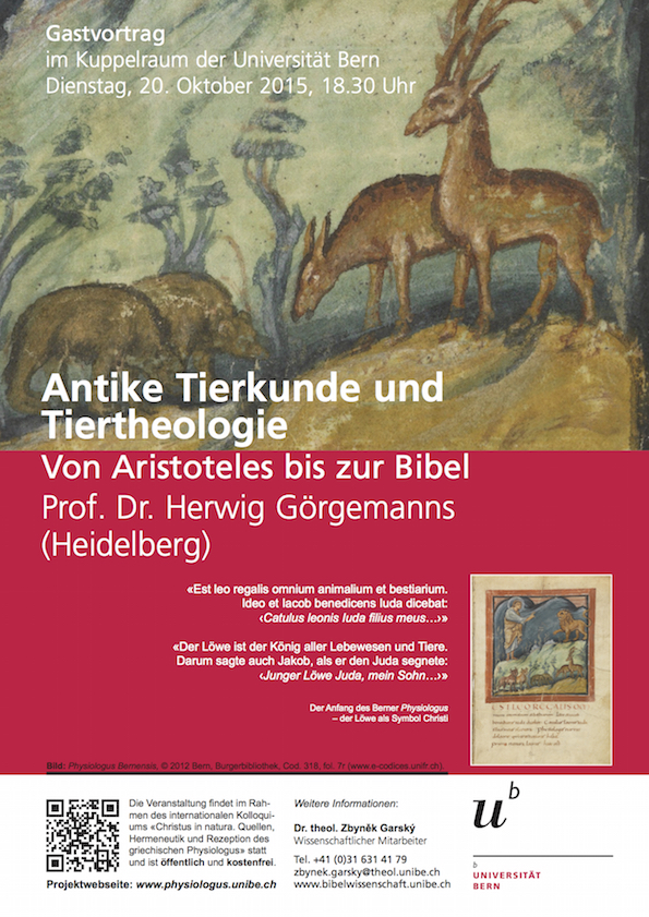 Antike Tierkunde und Tiertheologie (Flyer zum Gastvortrag)